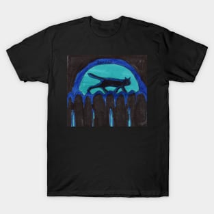 Cat Silhouette in the Blue Moon T-Shirt